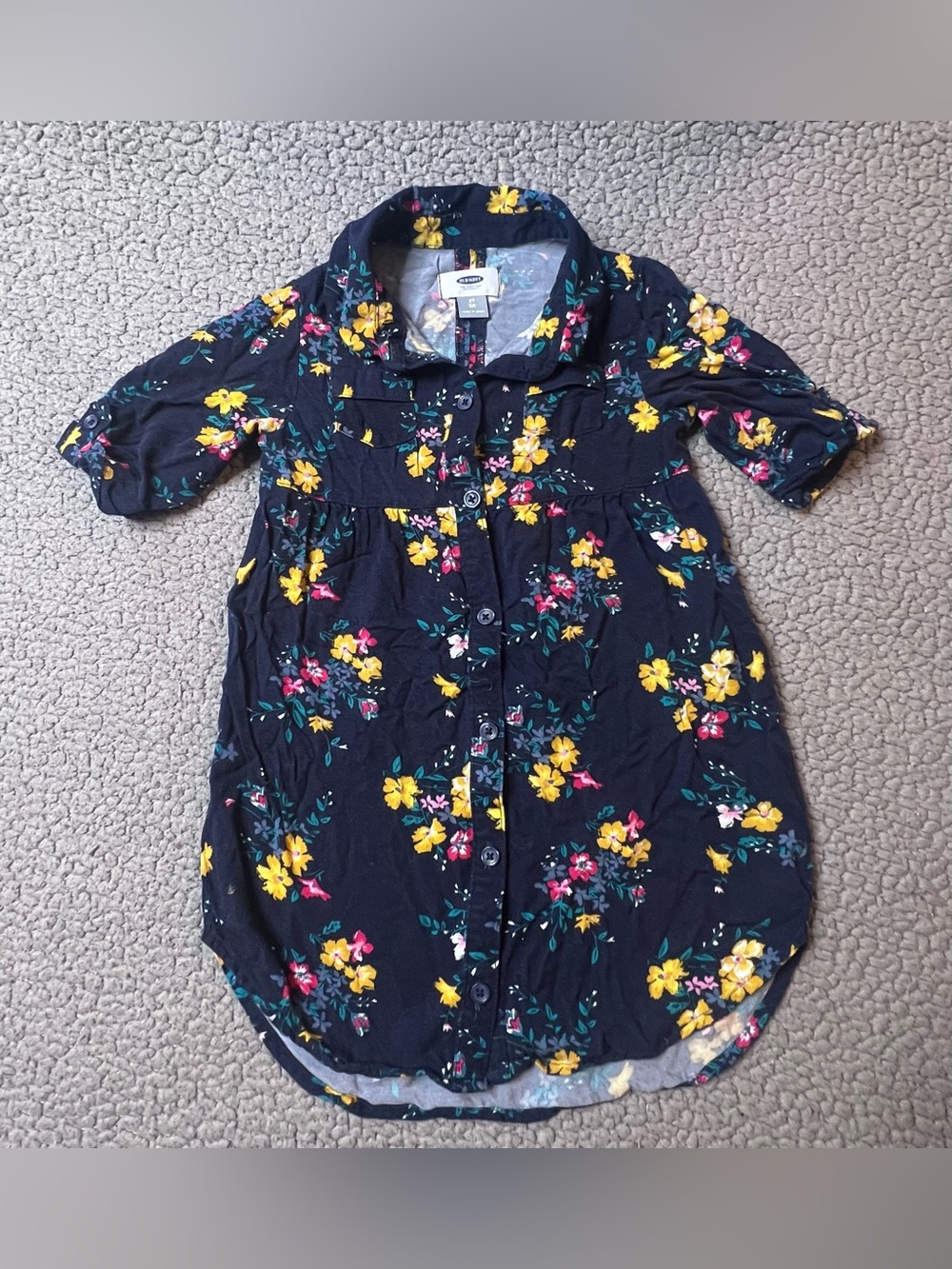 Old Navy Front Button Up Little Girls Dress Floral Print Size 5T Blue